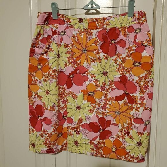 Talbots Bright Floral Cotton Stretch Skirt 12 - Picture 1 of 8